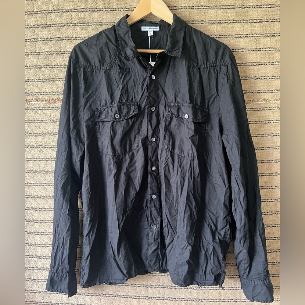James Perse Black Lightweight Button Up Shirt